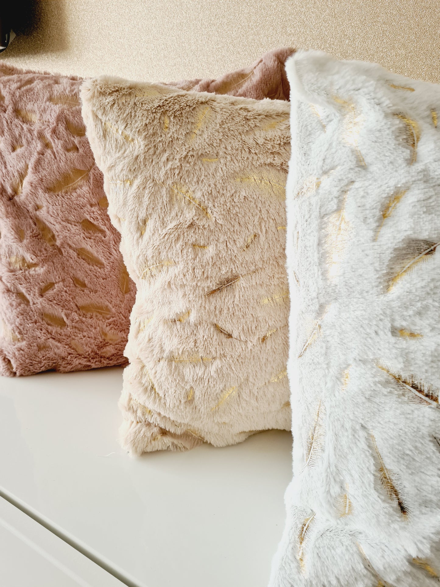 Golden Feather Cushion Cover
