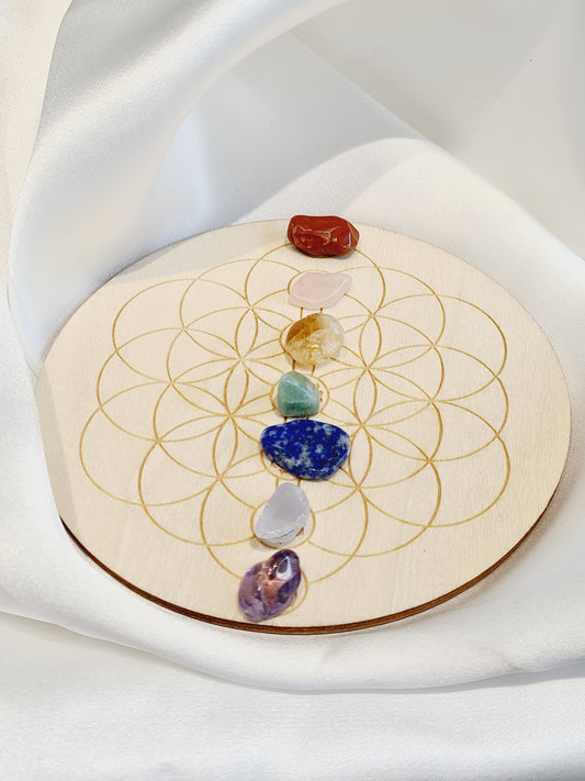 Seven Chakras Healing Stone & Wood Base