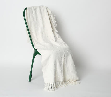 Handmade Cotton Wool throw with tufts and tassles